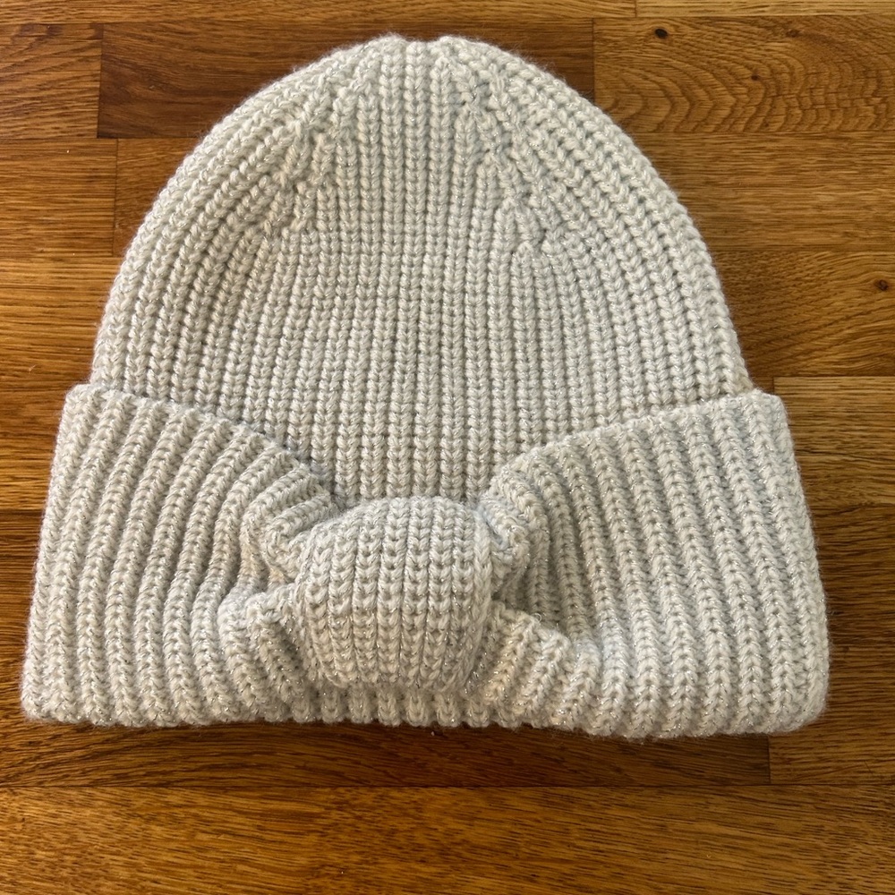 Kate Spade Metallic Bow-Brim Beanie - French Cream